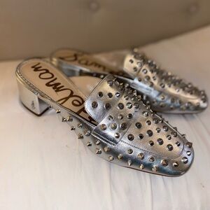Sam Edelman Silver Leather Studded Mules